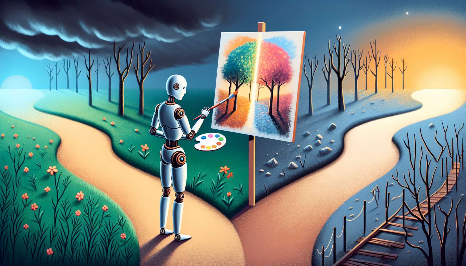 Creative illustration depicting ethical considerations in AI image creation