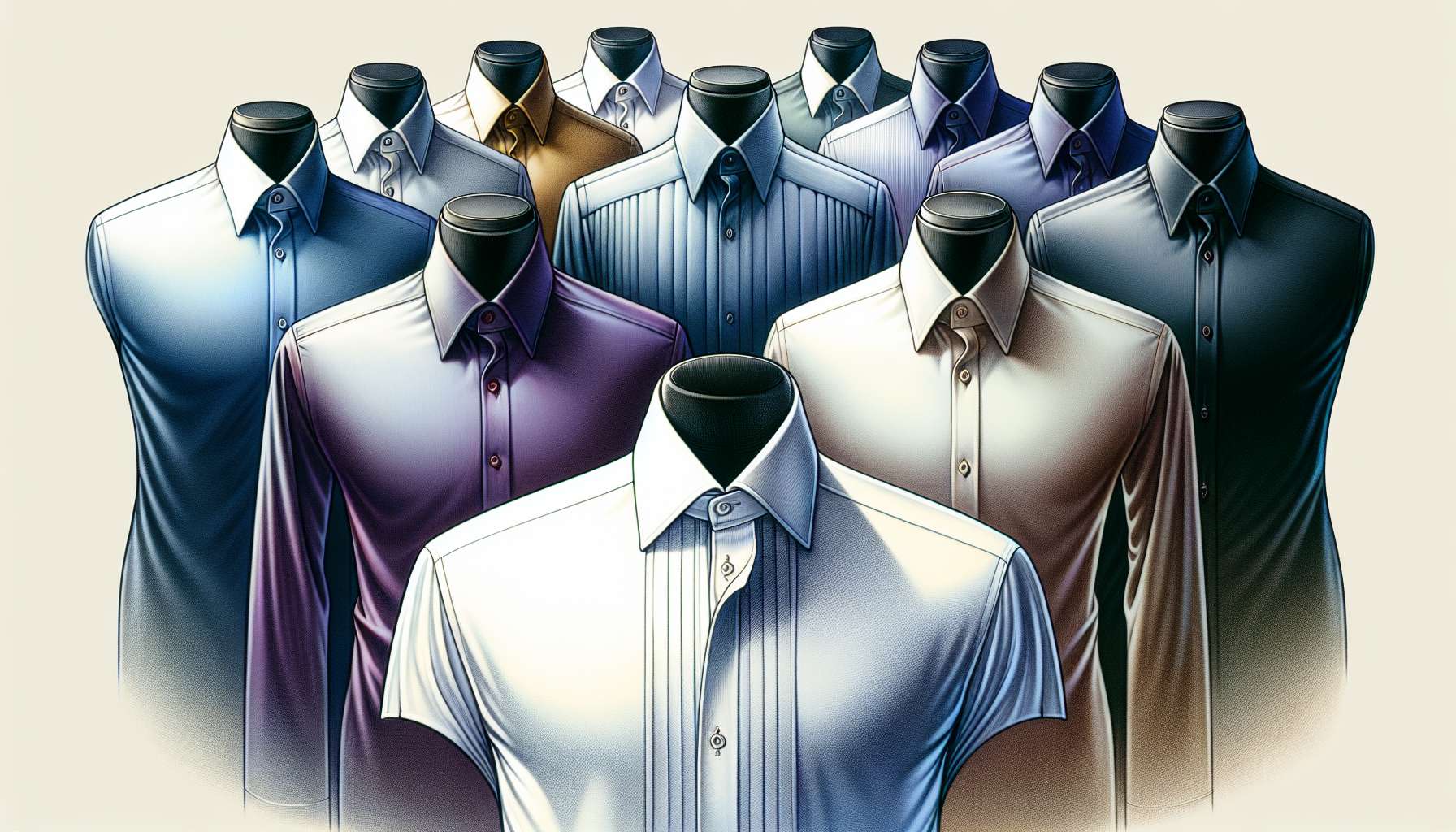 A collection of Hugo Boss formal shirts in various colors and styles