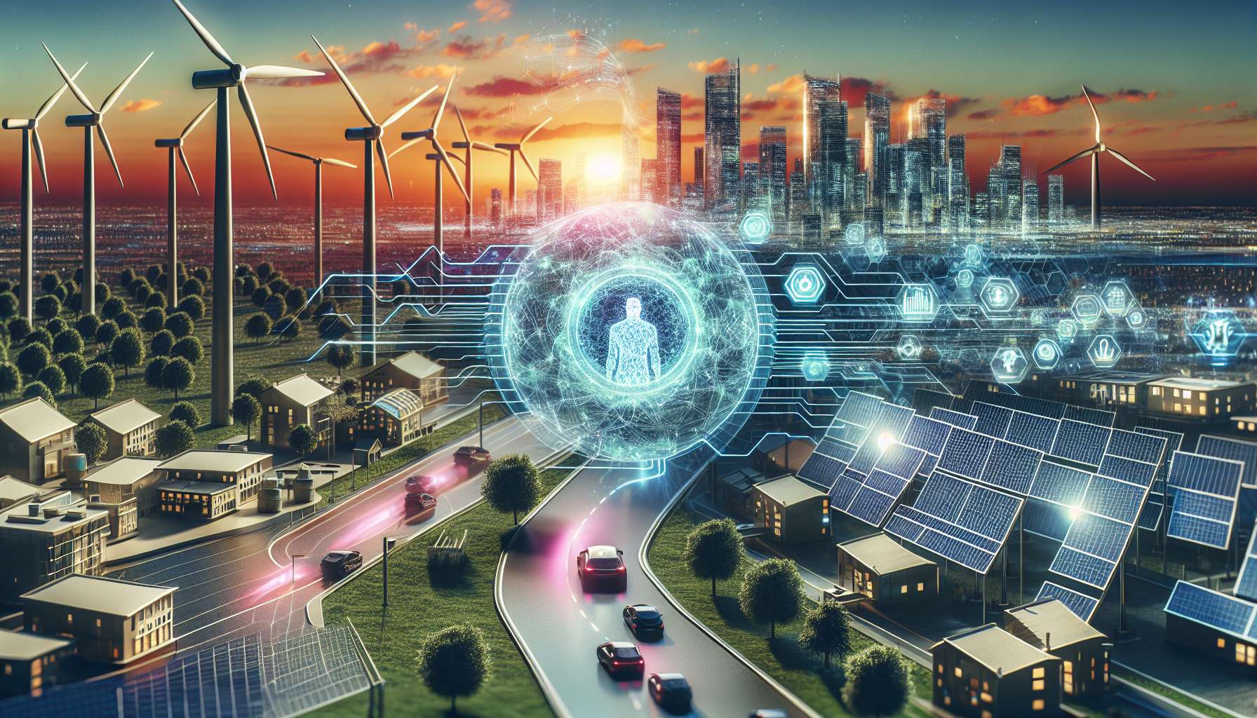 Conceptual illustration of sustainable energy and AI integration