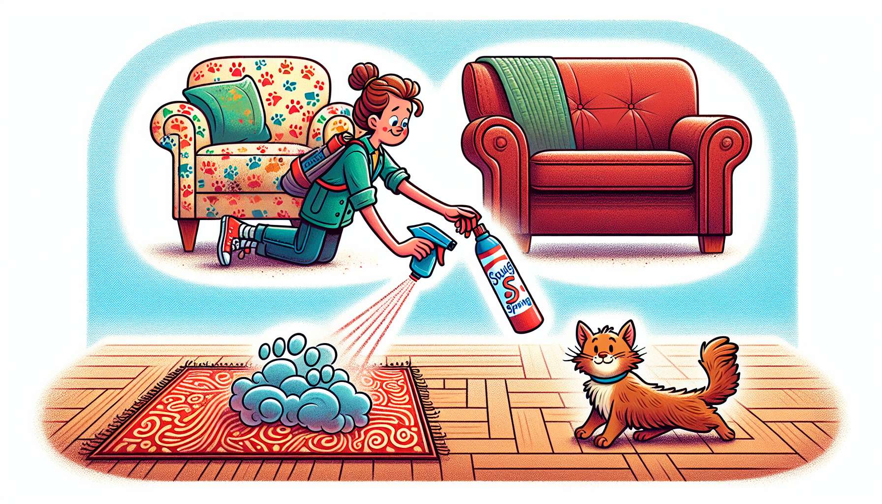 Illustration of a pet owner testing Pooph™ on different surfaces