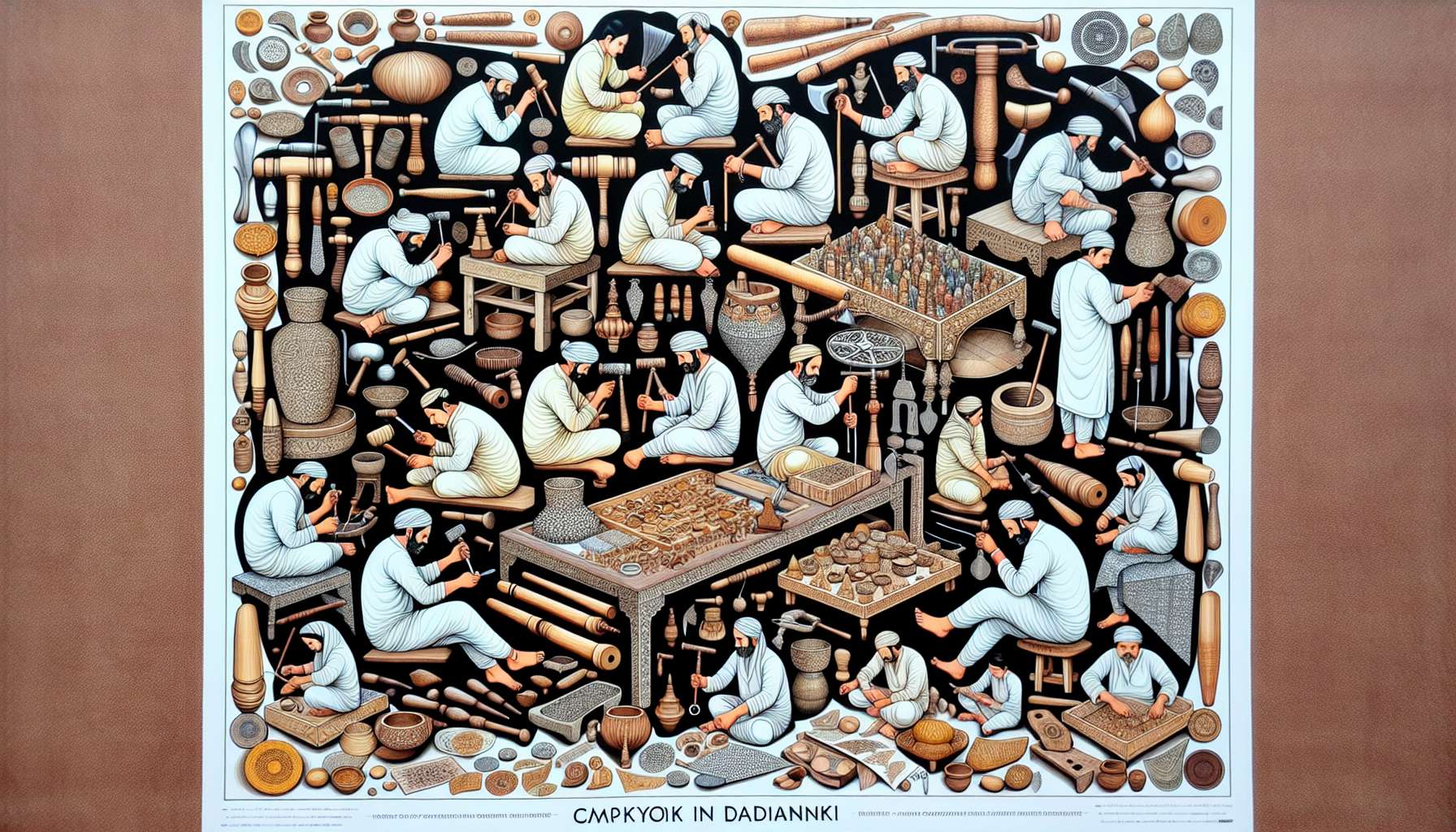 Illustration of traditional Dadiyanki crafting techniques