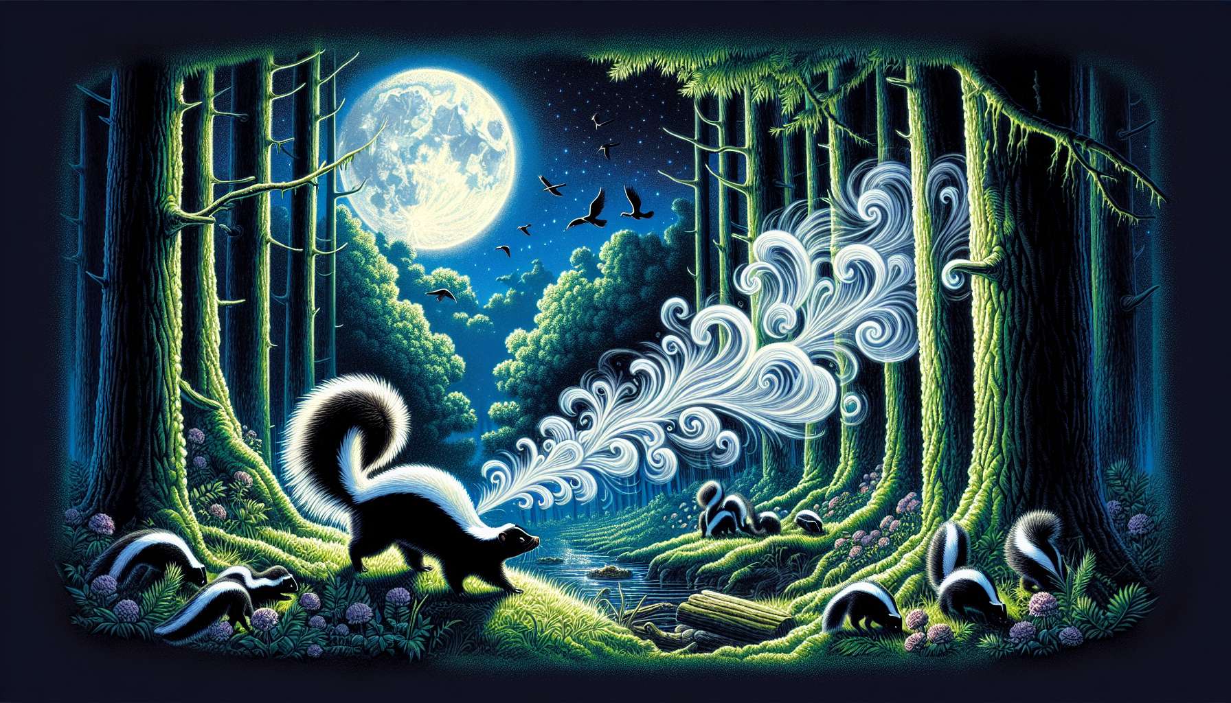 Illustration of a skunk spraying with a strong scent