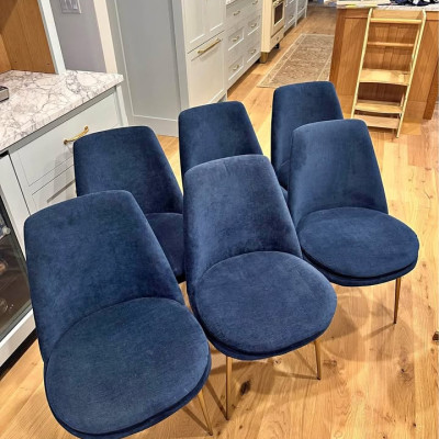 West Elm Finley Low-Back Velvet Dining Chair, Distressed Velvet, Ink Blue, Light Bronze (6) Profile Picture