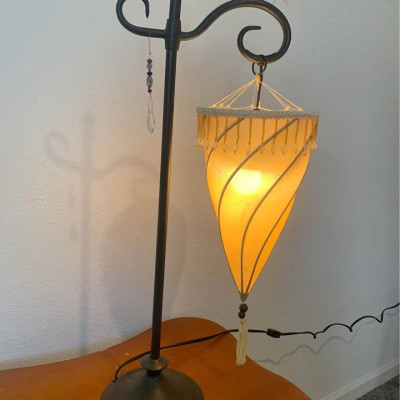 Vintage Pottery Barn 28” spiral shaped gold silk shade , beaded at top Profile Picture